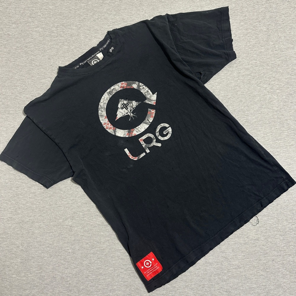 LRG Lifted Research Group Graphic T-Shirt Distressed Y2K Skater Tee Black Mens L